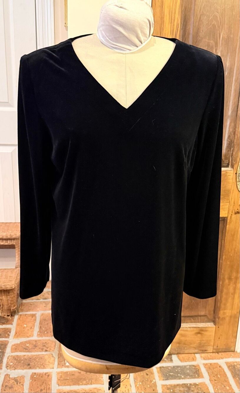 Alex Evenings Black Velvet Tunic Large Long Sleeve V-Neck Event Holidays Party S